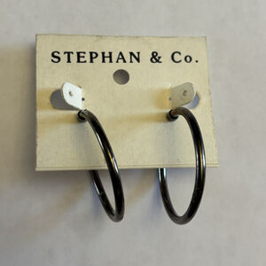 Stephan & Co. Gunmetal Shiny Medium Hoop Earrings NWT